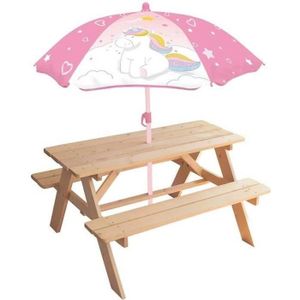 DINETTE - CUISINE Table pique-nique Licorne en pin avec parasol - FUN HOUSE - H.53 x l.95 x P.75 cm - Pour enfant