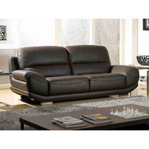 Canapé moderne - 3 places - Cuir de vachette noir - L 201 x P 94 x H 93 cm  - NEWTON - Cdiscount Maison