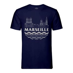 T-SHIRT T-shirt Homme Col Rond Bleu Marseille Minimalist France Ville Pastis OM
