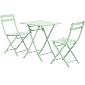 Ensemble table et chaise de jardin Salon de jardin bistro pliable - table carrée dim. 60L x 60l x 71H cm avec 2 chaises - métal thermolaqué vert d'eau