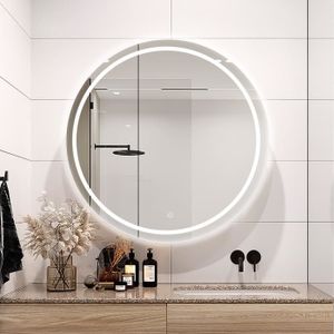 EMKE Miroir lumineux de salle de bain rond Rétro-éclairage LED,  Interrupteur Tactile Anti-buée Dimmable - Diamètre 50cm Lumière Blanche