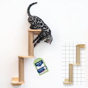 ARBRE À CHAT ® Mur d'escalade pour chat [bois massif et jute] I Arbre à chat mural | Planche à chat | Escalade murale pour chat I[S296]