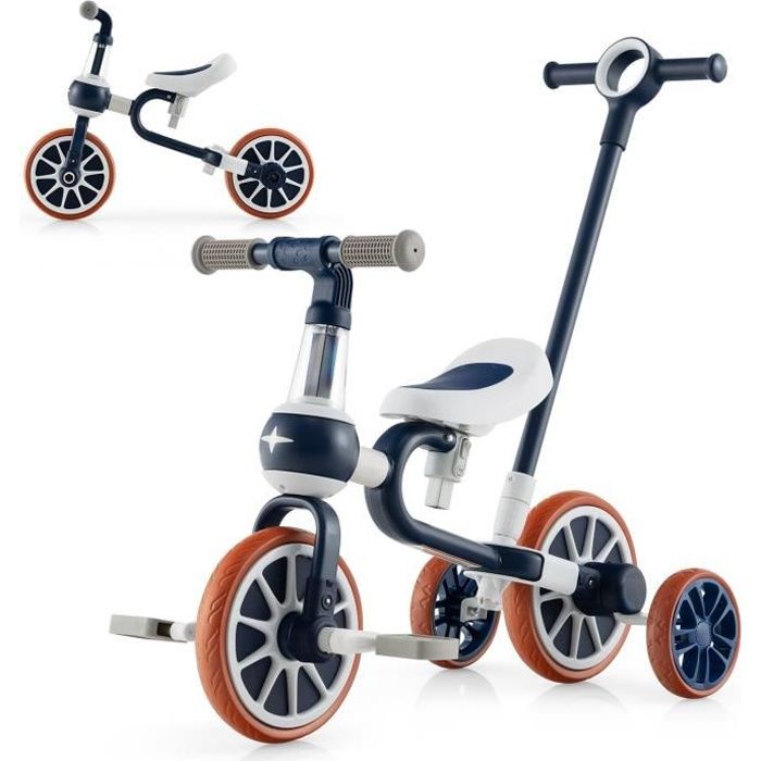 DREAMADE Tricycle Enfants Evolutif 4 en 1 Pliable, Vélo Bébé avec 3  Roues,Auvent,Tige Réglables,Siège Réversible,Pédales, Bleu - Cdiscount Jeux  - Jouets