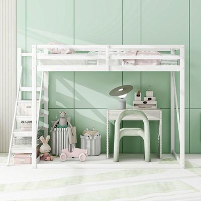 Lit superposé pour enfants avec motifs lapin et carotte, compartiments de rangement amovibles et sommier à lattes, lit double, blanc et bleu. | Leroy Merlin