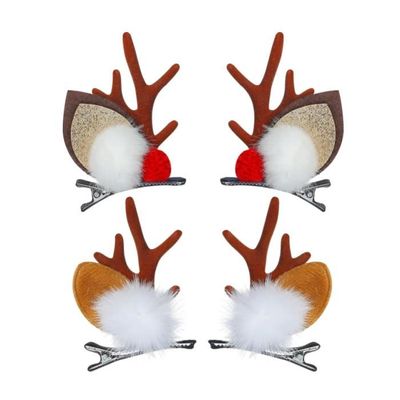 Set 6 Accessoires Cheveux Noël Bois De Cerf - 3 Serre-têtes + 3 Paires Pinces, Réglables, Pour Fêtes