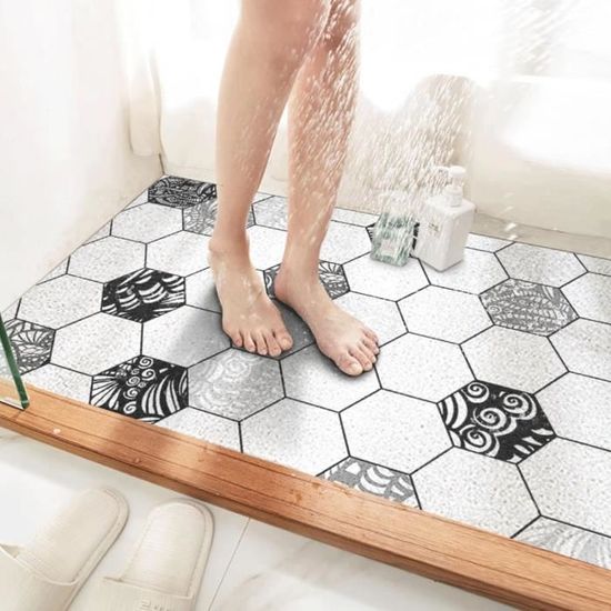 Tapis De Douche Antidérapant Géométrique En PVC Doux - Drainage Rapide, Taille 60x90 Cm, Design Luffa