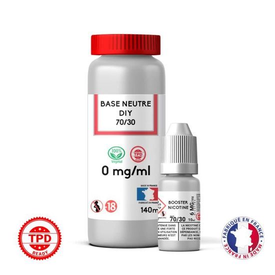 Pack Mélange DIY Base Neutre 140 ml 0 mg 70/30 - 70% PG / 30% VG + Booster  Nicotine 6 mg 10 ml 70/30 - Cdiscount Au quotidien