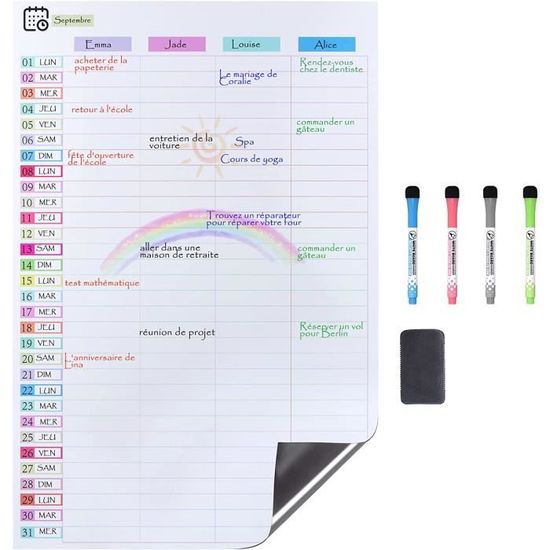 Calendrier Magnétique Frigo Transparent Maison Monnet - Organisateur Mensuel Avec To-Do List Et Accessoires (Blanc)