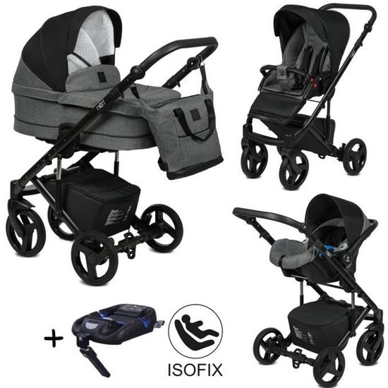 Poussette Combin e Trio 3 en 1 Neri ISOFIX Lin Gris clair Noir