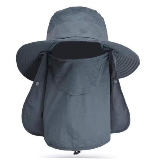 Chapeau de pêche Capuchon solaire large bord avec rabat de cou amovible Couvercle de visage UV Protection solaire pour Ourdoor Homme