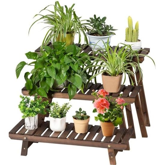 Yaheetech Étagère à Fleurs en Bois Porte Pots de Plante Fleurs avec 6