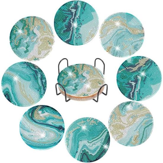Lot De 8 Dessous De Verre Hexagonaux Motif Marbre - Absorbants, Dos Liège Antidérapant + Support Métal Doré