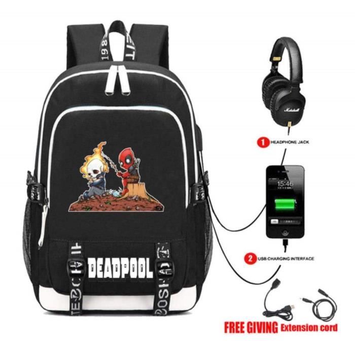 Sac à Dos Étudiant en Plein air Voyage Rucksack Super Héros Deadpool Casual School Bag Laptop Backpack with USB Charging Port
