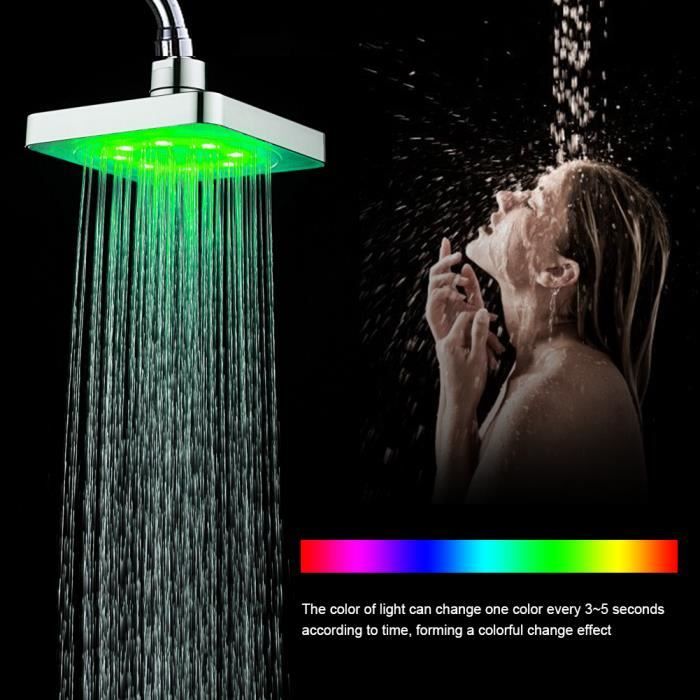 7 couleurs LED Pommeau de douche maison lumière romantique bain d'eau en matériau ABS