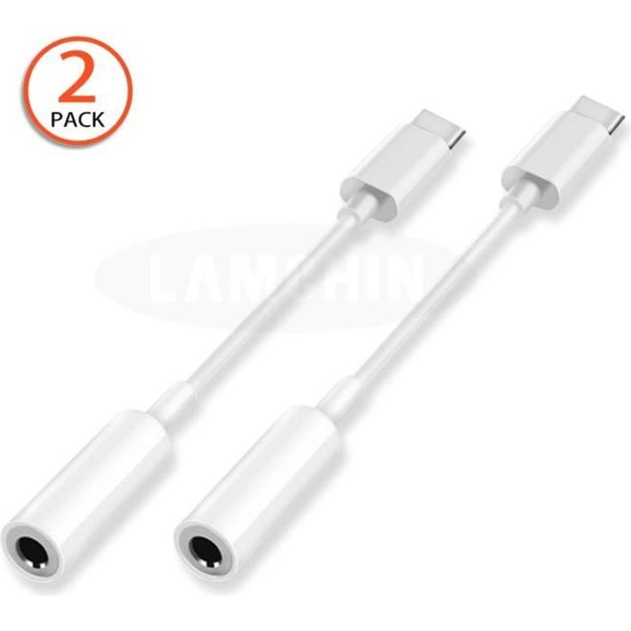 2PC Câble Adaptateur Jack USB C, Type C vers Jack 3.5mm Aux Audio Adaptateur de Prise Casque Câble de Charge pour Huawei