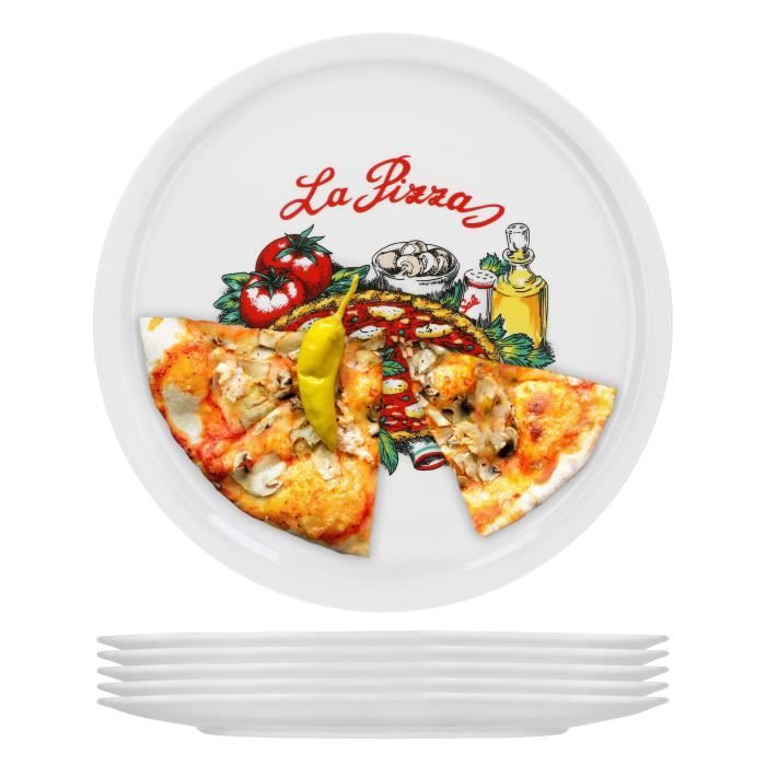 Set de 6 assiettes à pizza Napoli grand - assiettes en porcelaine 30,5 cm avec un beau motif - adapté pour pizza - pâtes, la