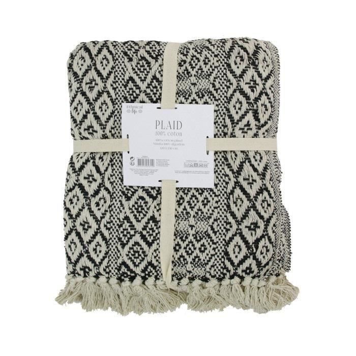 THE HOME DECO FACTORY Plaid Ethnique Frange Motif Carreaux - 120 x 150 cm M6