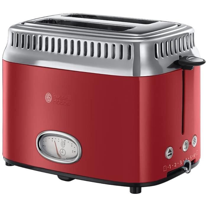 Toaster Grille-Pain, 3 Fonctions, Température Ajustable, Réchauffe Viennoiserie, Design Vintage - Rouge 21680-56 Retro