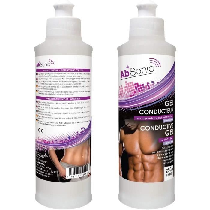 Absonic - Gel conducteur pour électrostimulation, Ceinture Abdominale, électrodes, TENS, EMS et Ultrasons - 2 x 250 ML