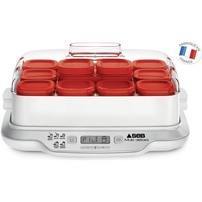 Seb Yaourtière Multidélices Express 12 Pots Rouge Yaourt Maison 5 Programmes Automatiques Desserts Lactés Fromages Blancs Desserts M