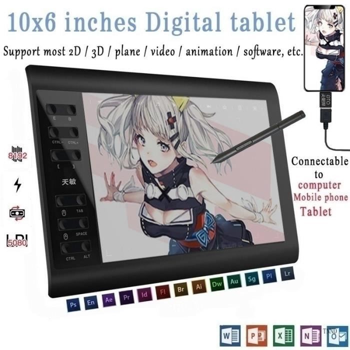tablette graphique Master 10x6 pouces, pour dessin numérique, sans besoin de charge, Support téléphone Android#