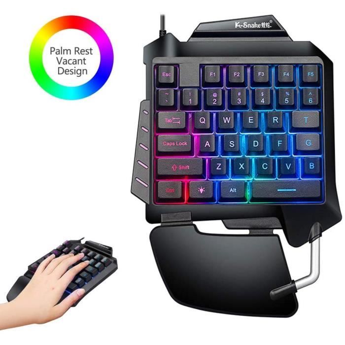 Clavier à une main, filaire 35 touches arc-en-ciel LED rétro-éclairé demi-clavier de jeu pour ordinateur / PC / bureau