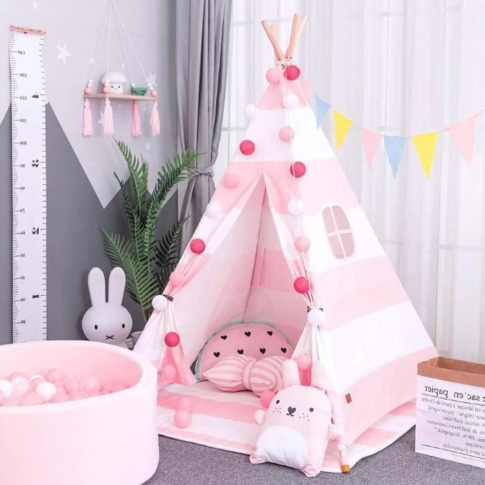Jeux de plein air et sports AllRight Tipi Enfant Intérieur Jeu Tente Maison Jardin pour Enfants Fille Rose Rayure 58416