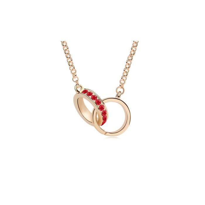 Sautoir Collier Menottes Cristal de Swarovski Elements Rouge et Plaqué Or Jaune