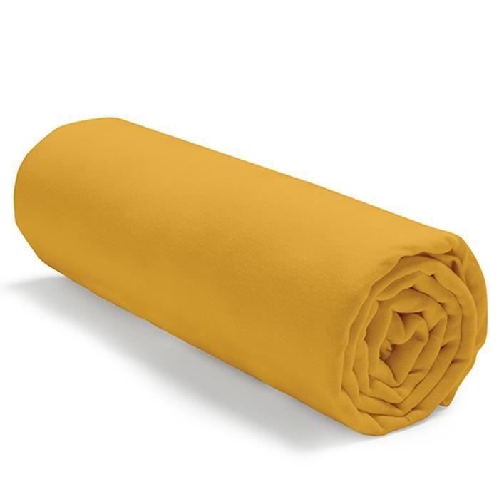 TODAY Drap housse jersey 100% coton - 160x200 cm - Jaune safran (Lot de 2)