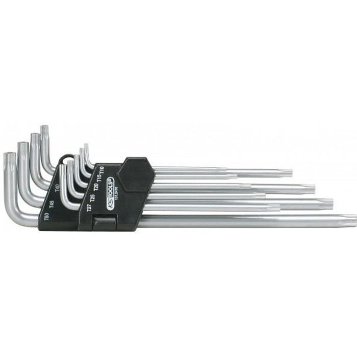 Jeu de 9 clés mâles 5 pans TORX percées extra longues, TS10 à TS50 KS Tools 151.2470