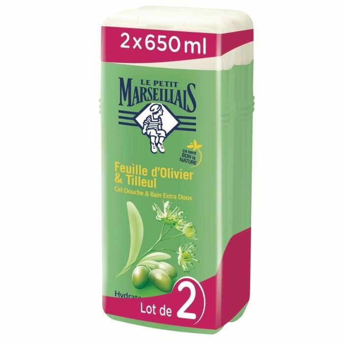 LOT DE 8 - LE PETIT MARSEILLAIS Gel douche olivier et tilleul - 2 flacons de 650mL
