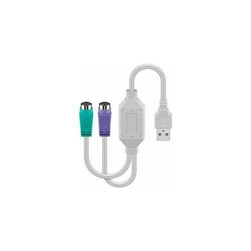 Microconnect USBA2XPS2 adaptateur et connecteur de câbles USB A PS/2 x 2 Blanc (USB A - Converter 2x PS/2 0,3m - Support W2000,