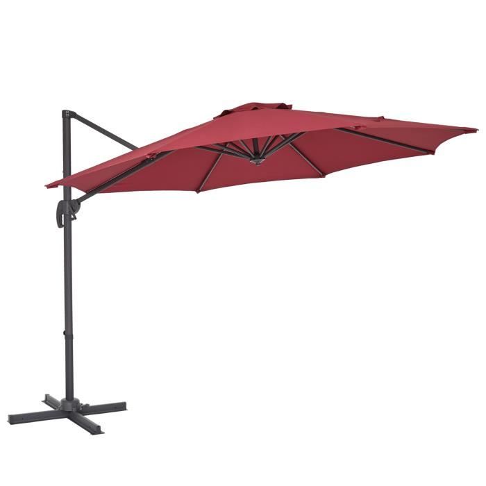 Parasol Déporté, Parasol de jardin Inclinable 3M, pour Balcon, Terrasse, Piscine, Rouge - Mondeer