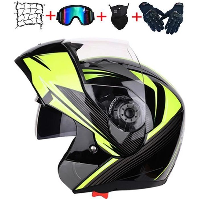 Casque Moto Modulable Intégral Homme Double Visière Casque Scooter Femme Adulte Double Visière Cadeaux 4 Pièces