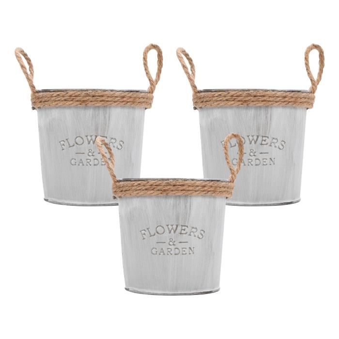 3pcs seau d'étain de zinc de plantation horticole rétro de style pastoral