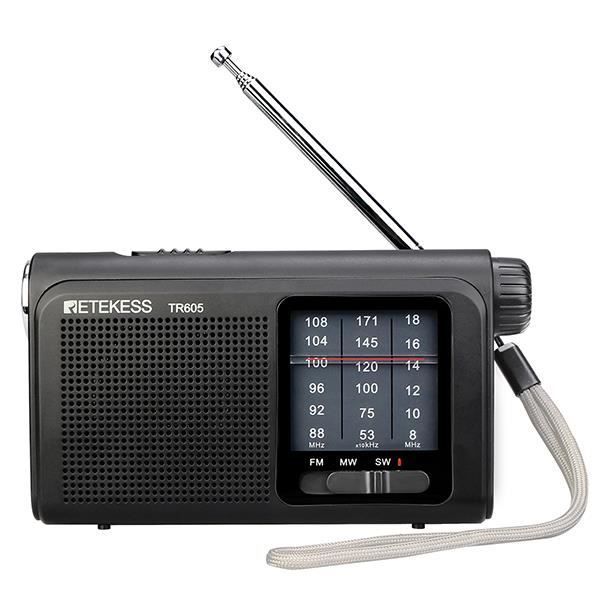 Retekess TR605 FM AM SW Radio Portable Radio de Poche Traditionnelle avec Lampe de Poche d'Urgence Batterie Rechargeable (Noir)