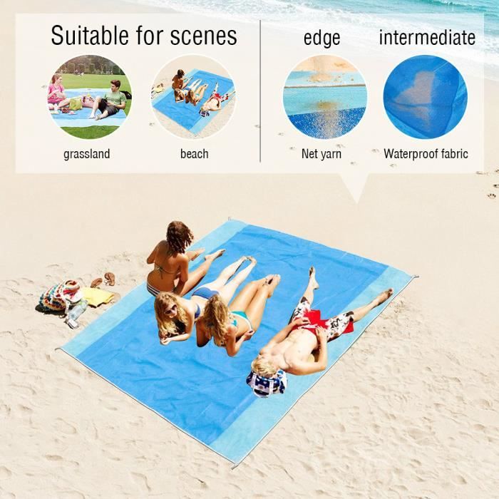 Fuite de sable Tapis de plage Portable Bleu Antidérapant Tapis de sable Tapis d'extérieur