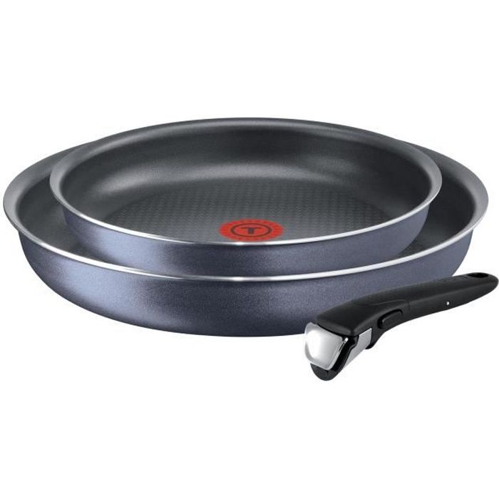 Tefal-L2319202-Ingenio Elegance Lot de 2 poêles 24-28 cm + 1 Poignée Gris Pailleté Tous Feux sauf Induction