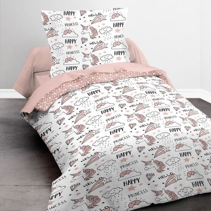 TODAY Parure de lit Enfant Kids First 1.13 - 1 personne - Housse de couette 140 x 200 et 1 taie 63 x 63 cm - Imprimé blanc