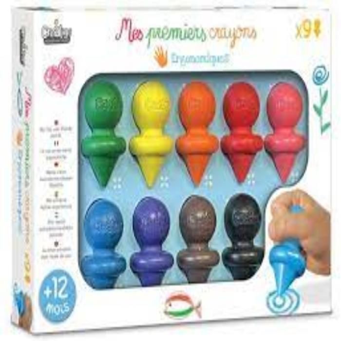 Crayons de cire ergonomiques - CREA LIGN' - CL195 - Lot de 9 - Enfant - Mixte - Couleurs variées
