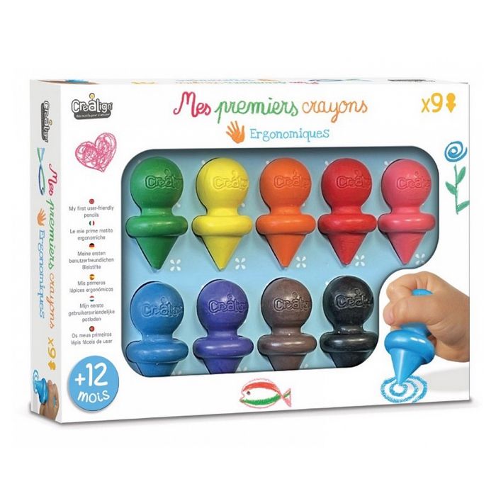 Crayons de cire ergonomiques - CREA LIGN' - CL195 - Lot de 9 - Enfant - Mixte - Couleurs variées