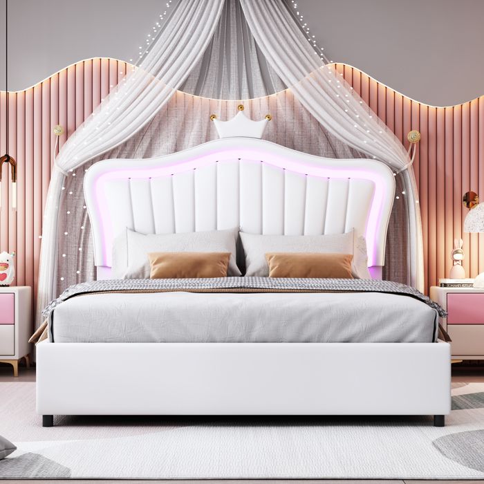 Lit Double Lit Enfant 140 X 200 Cm Avec LED, Port De Chargement USB, 4