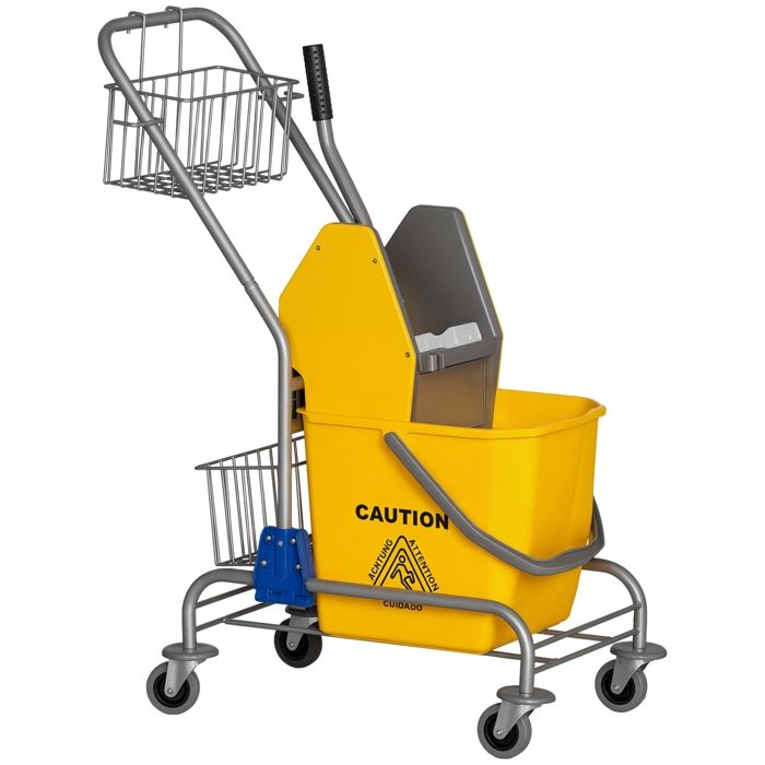 Chariot de lavage HOMCOM chariot de ménage chariot de nettoyage professionnel presse à mâchoire seau 26L panier de rangements jaune