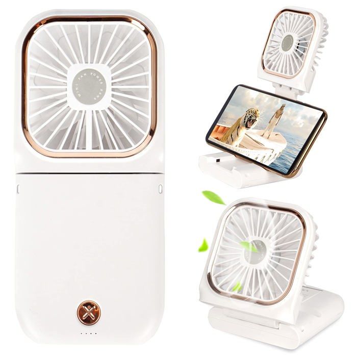 Mini ventilateur portable 5 en 1 à piles comme batterie externe ventilateur à main rechargeable par USB blanc - Wendd