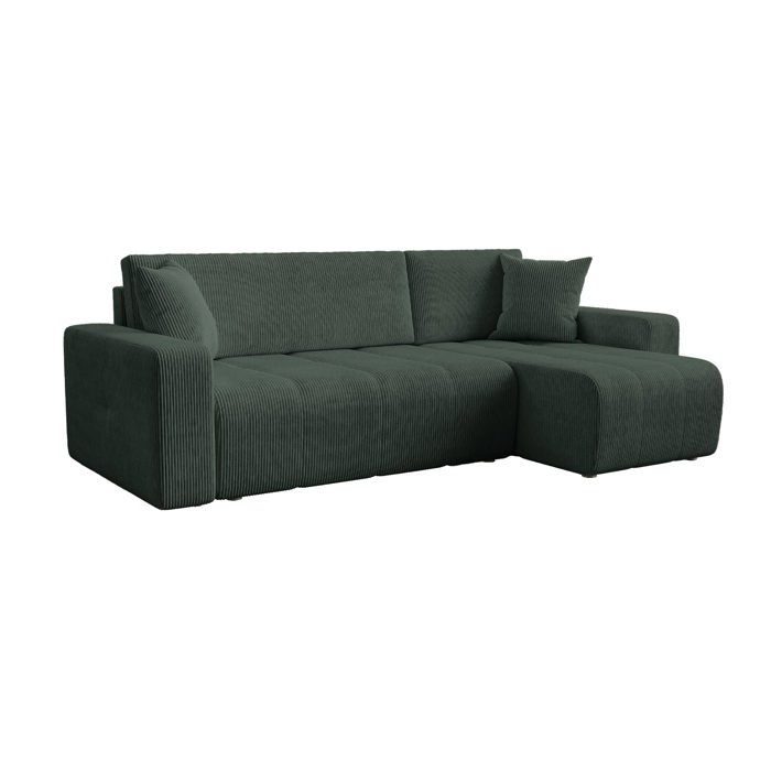 ALICIA MINI - Canapé dangle convertible et réversible avec coffre en velours côtelé vert