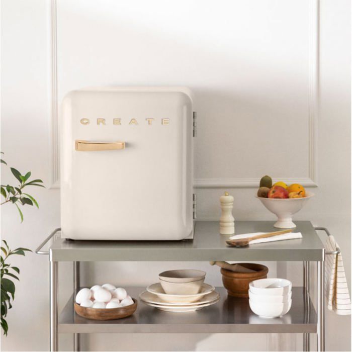 Réfrigérateur rétro - Create - 48L - Esthétique années 50 - Blanc cassé - Or