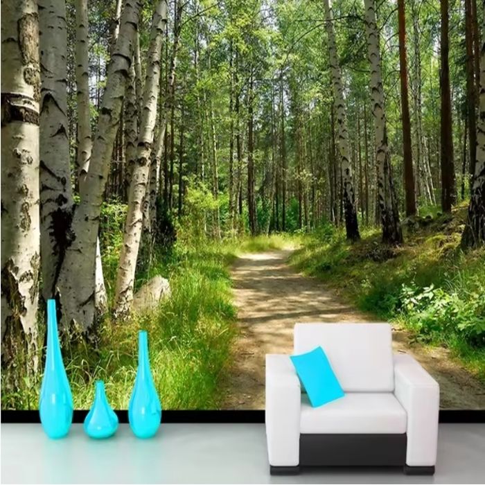 Papier Peint Panoramique 3D vert forêt arbres paysage salon TV fond mur ...