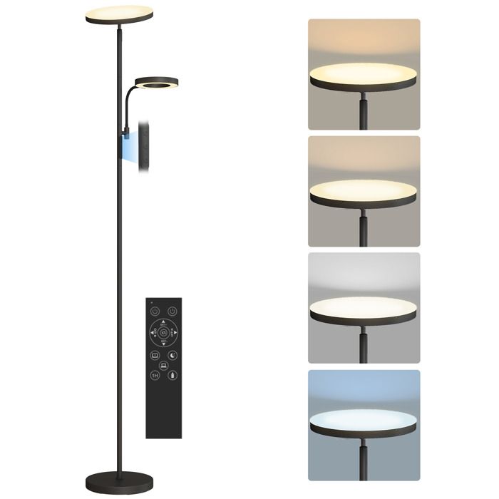 Lampadaire LED - HOMCOM - 42W - dimmable 2700K-6500K 4 couleurs variation continue 4 modes scène - télécommande et contrôle tactile