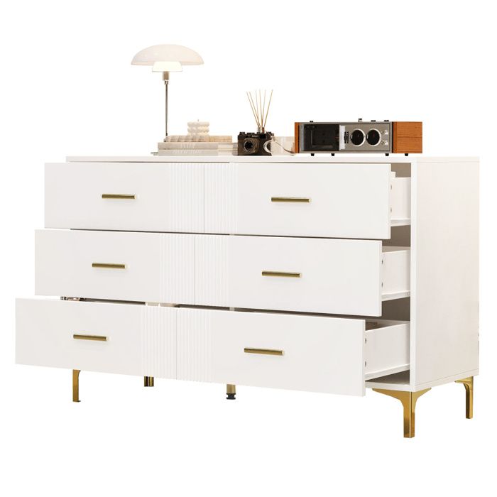 MOTUZP Commode à 6 tiroirs Blanche, Meuble de Chambre en Bois, 120 cm Meuble Multi-usage Moderne, Meuble avec Tiroirs pour Chambre, Salon, Salle à Manger, Couloir (Blanc-A