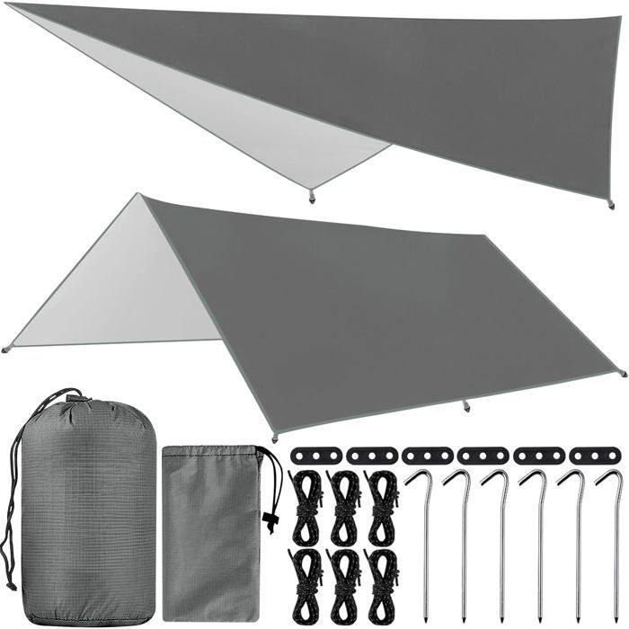 3x3M Camping Bâche, Tarp Bivouac Anti UV, Ripstop, Kit De Bâche